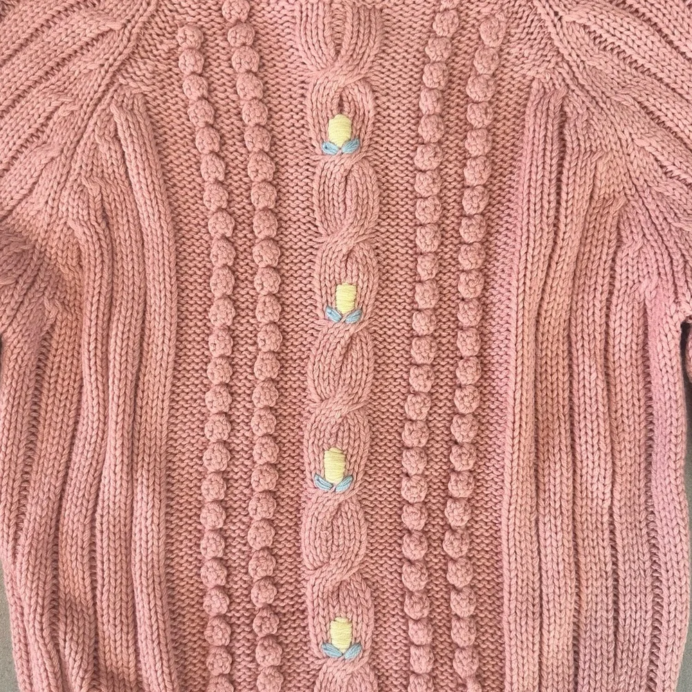 NWT Vintage Pink Cable Knit Acrylic Sweater Tulip Cottagecore PTP 16” app XS